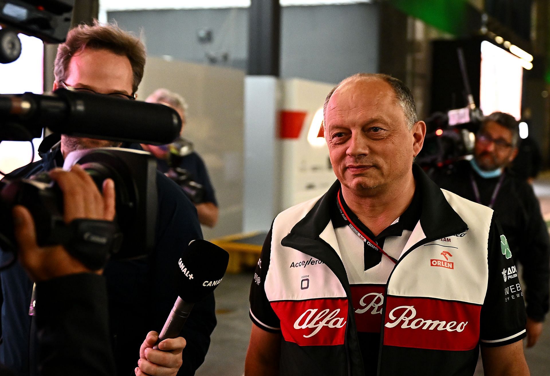 Frederic Vasseur, team principal of Alfa Romeo Racing, leaves the paddock after practice ahead of the F1 Grand Prix of Saudi Arabia (Photo by Clive Mason/Getty Images)
