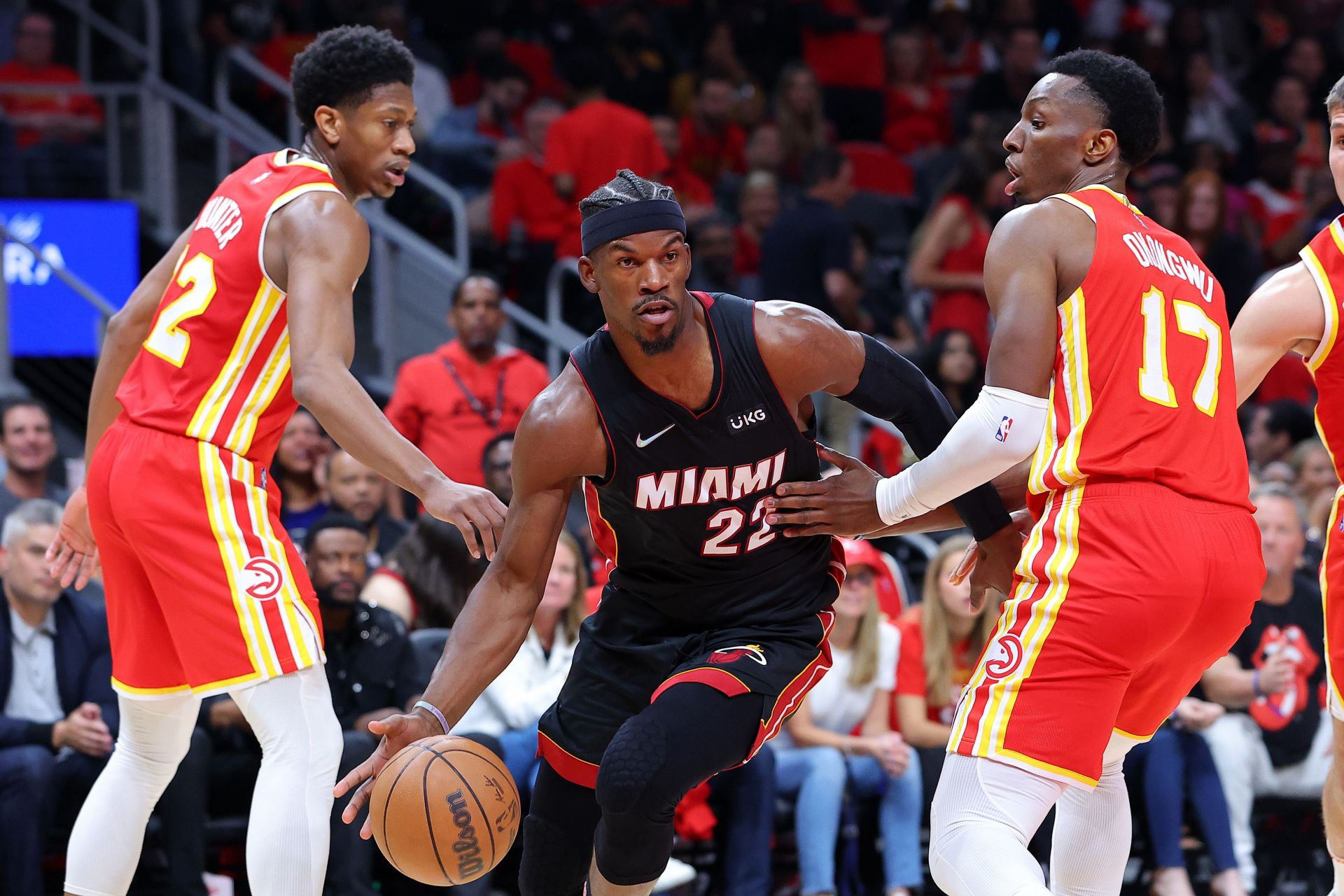 Jimmy Butler breaks past two defenders