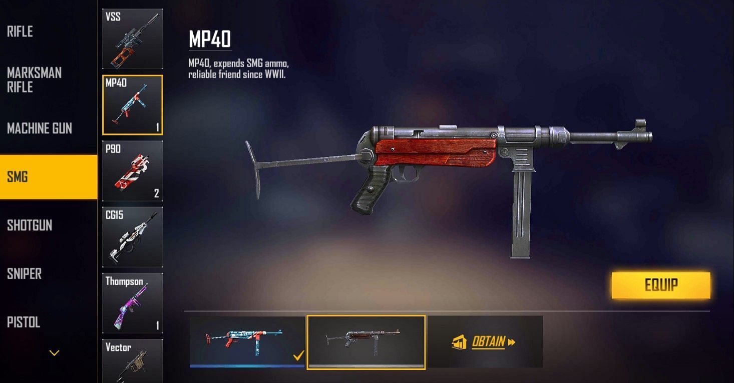 MP40 का रेट ऑफ फायर तगड़ा है (Image via Garena)