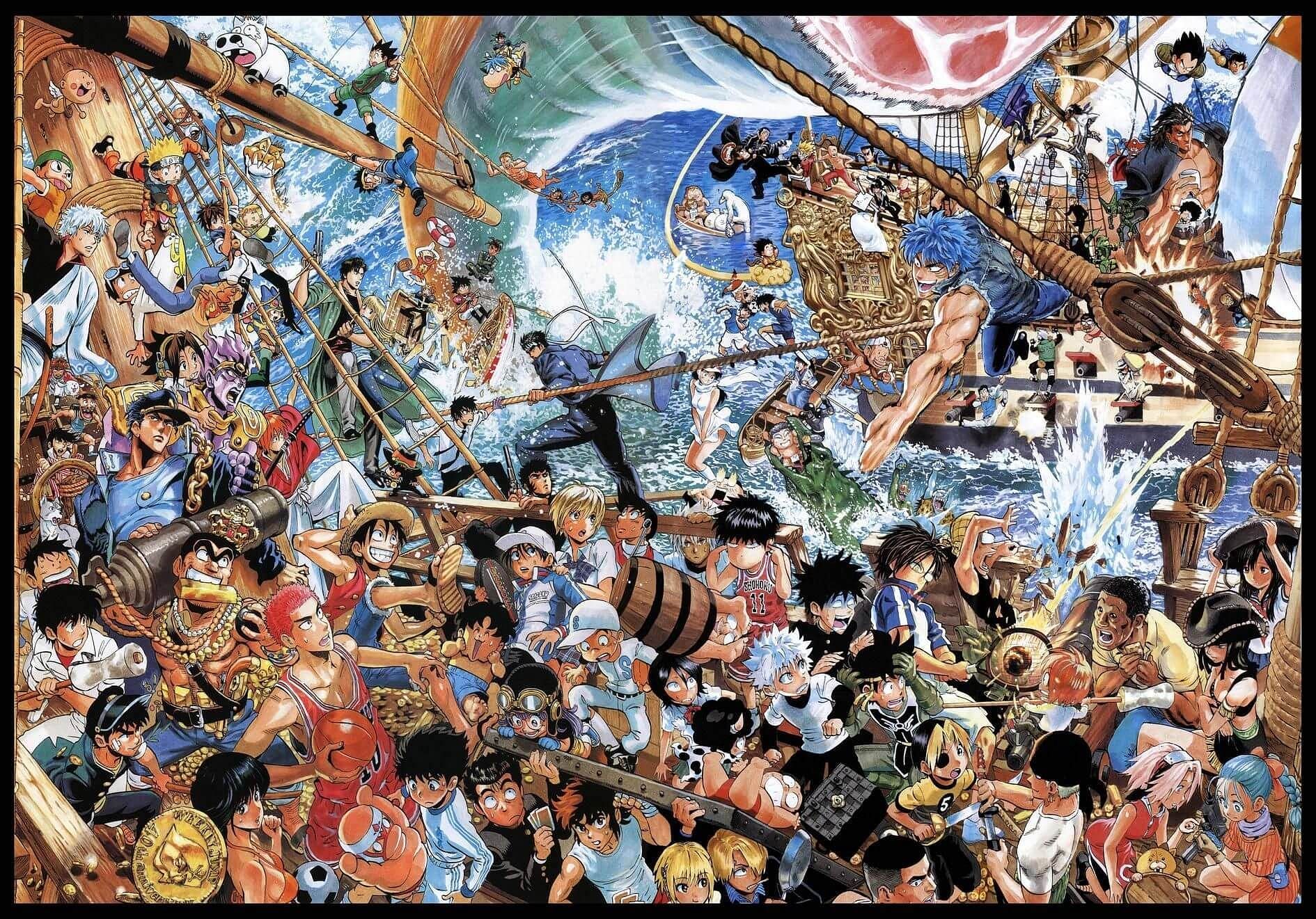 Shonen protagonist crossover &#039;One Piece&#039; art (Image via Shueisha)
