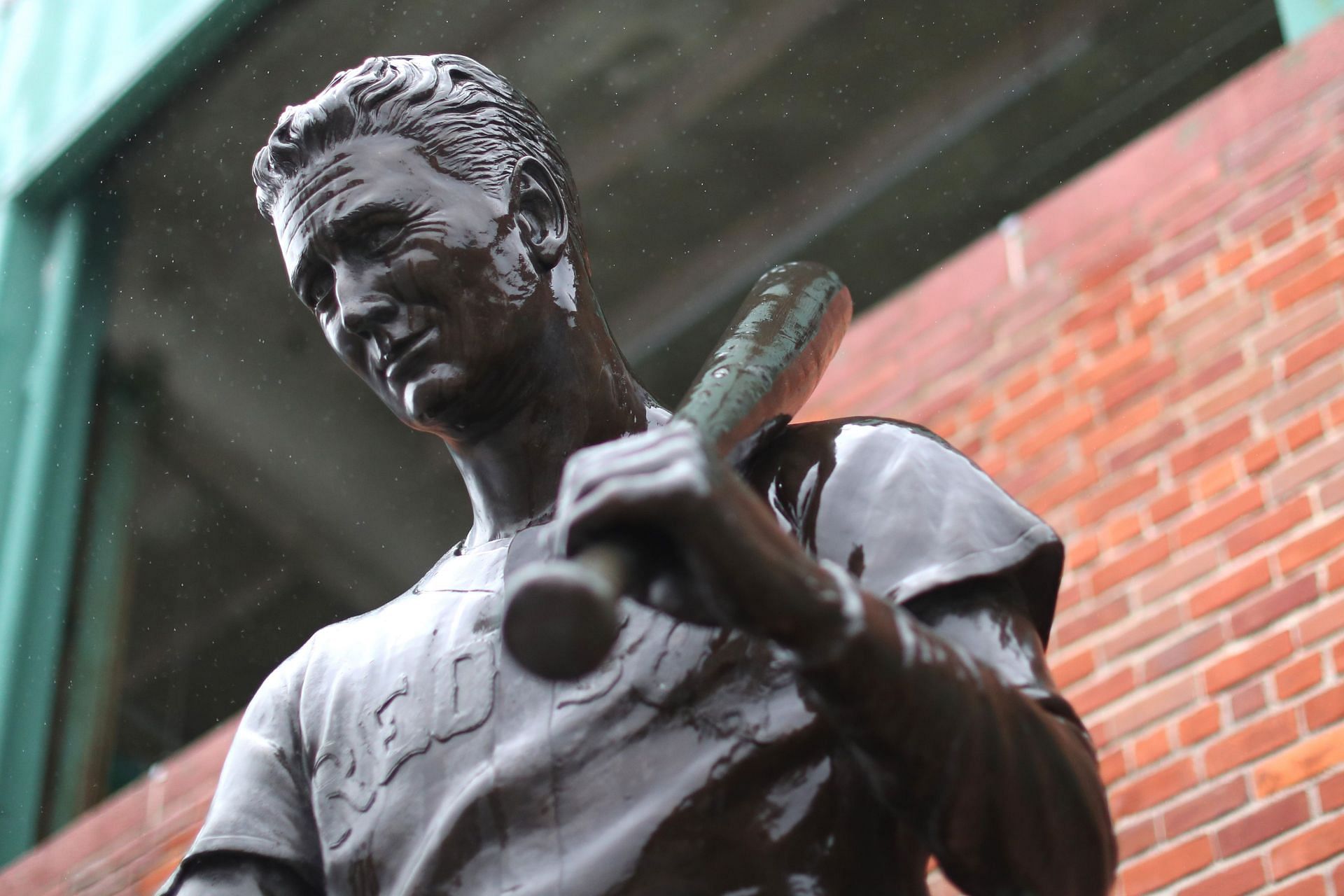 A statue of former Red Sox player Ted Williams outside of Fenway Park