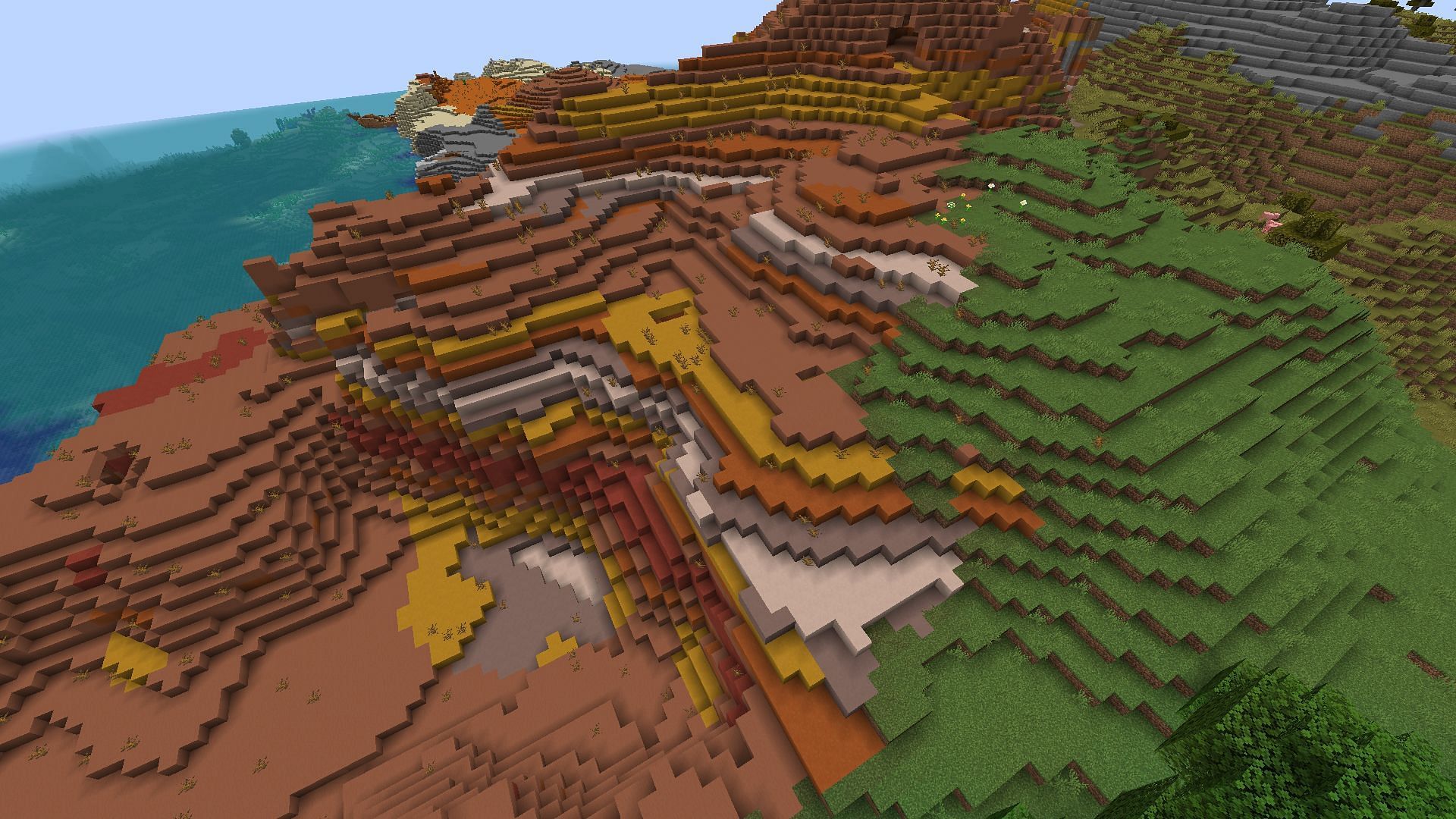 The badlands biome made up of natural terracotta (Image via Minecraft)