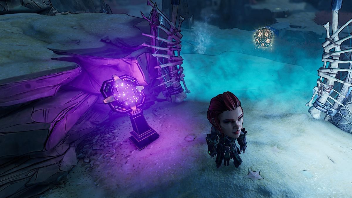 Interact with the nearby pedestal to destroy the magical barrier blocking the path (Image via Gearbox Software)