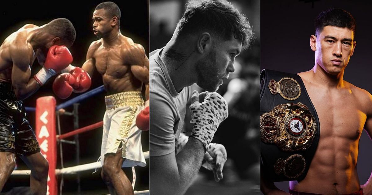 Jones vs. Hopkins (left), Canelo Alvarez (center), Dmitry Bivol (right) [Instagram: @boxinglegacy, @canelo, @bivol_d]