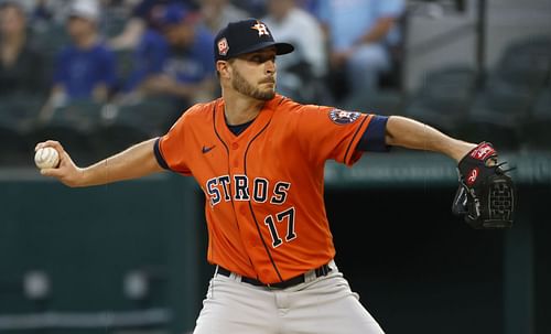 Jake Odorizzi pitches in last night's Houston Astros vs. Texas Rangers game. 