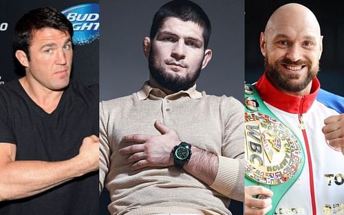 From left to right: Chael Sonnen, Khabib Nurmagomedov and Tyson Fury [Image Courtesy: @khabib_nurmagomedov and @tysonfury on Instagram]