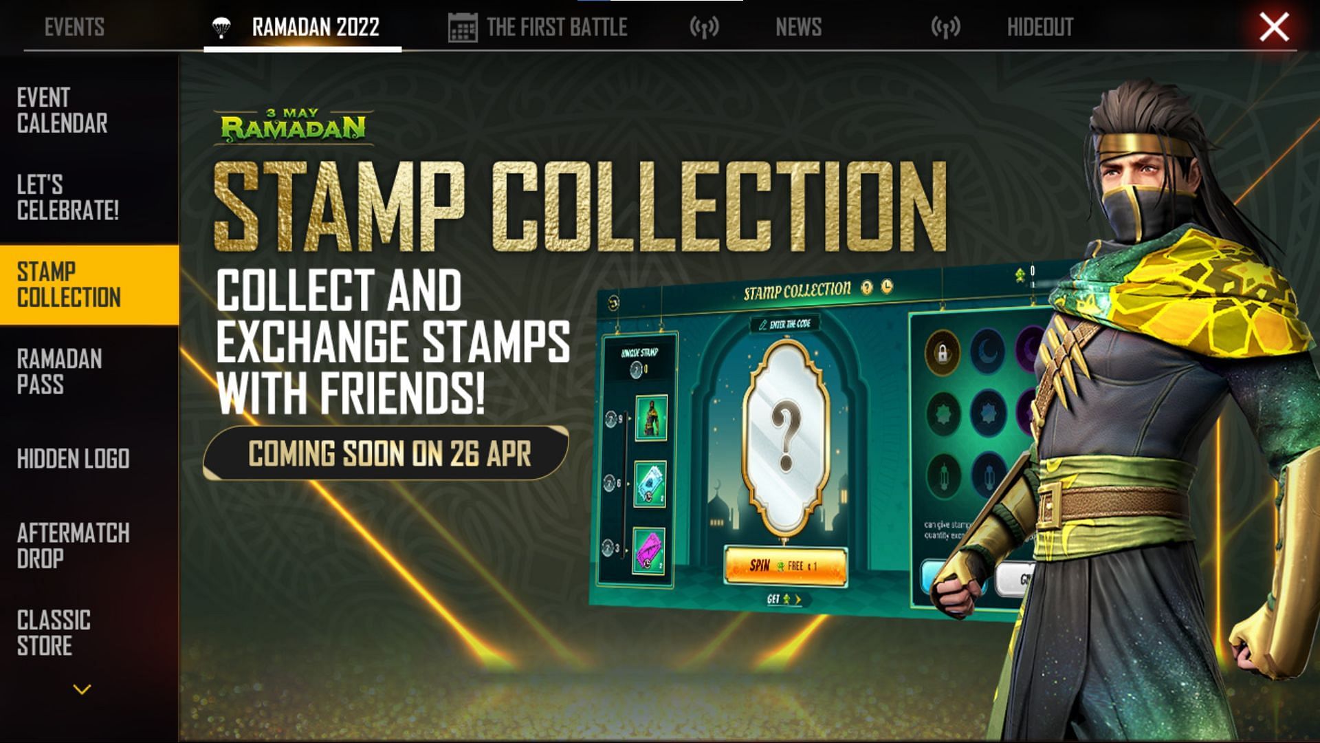 The stamp collection event will offer a bundle (Image via Garena)