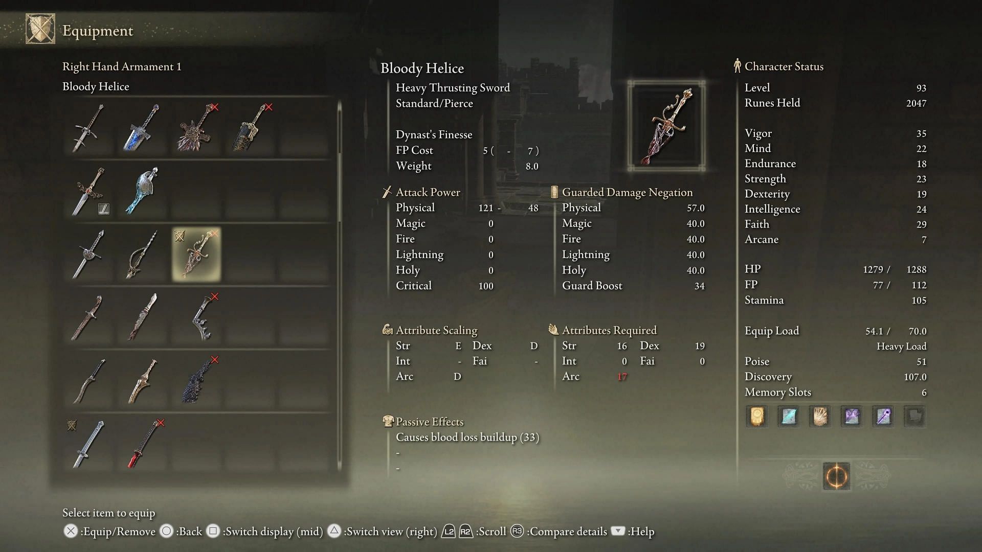A look at the Bloody Helice&#039;s inventory page in Elden Ring (Image via FromSoftware Inc.)