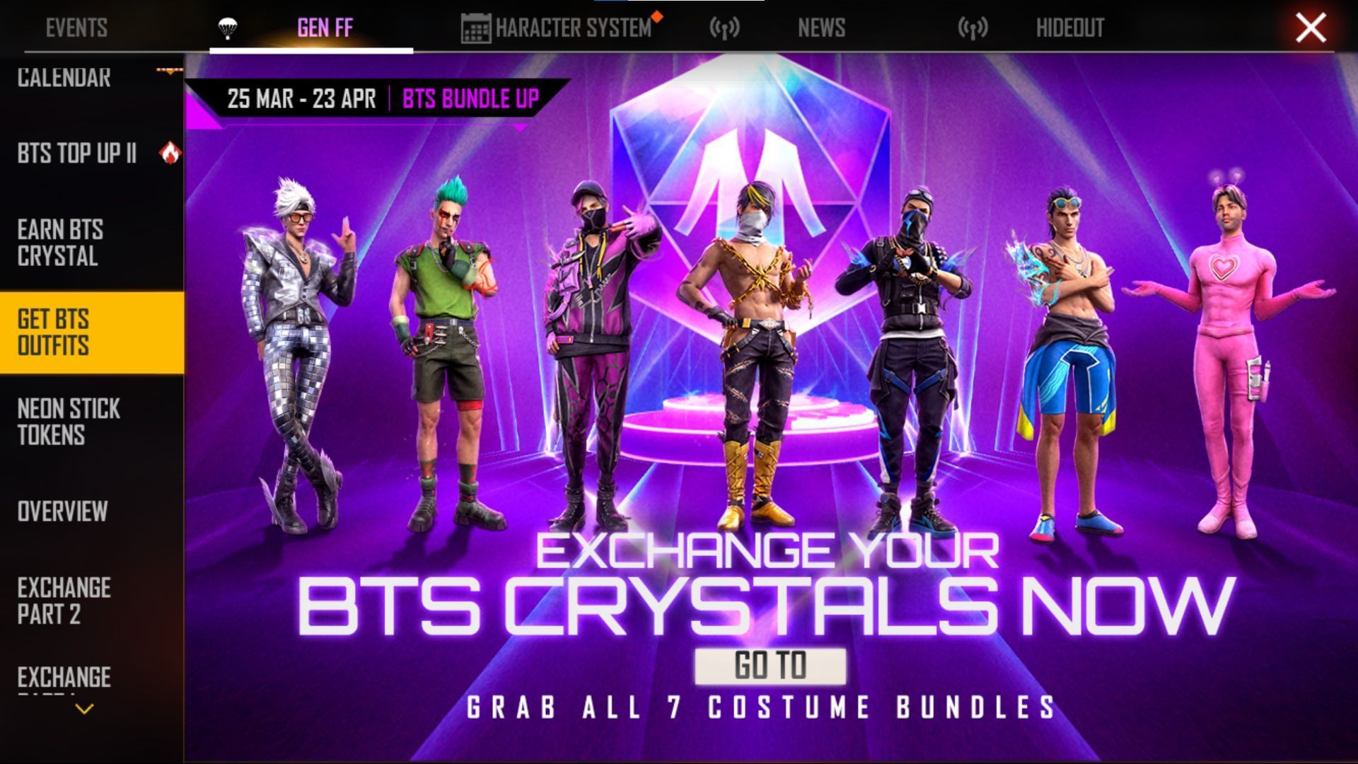 आपको &lsquo;Go To&rsquo; के बटन पर जाना है और Crystal के विकल्प पर क्लिक करना है (Image via Garena)