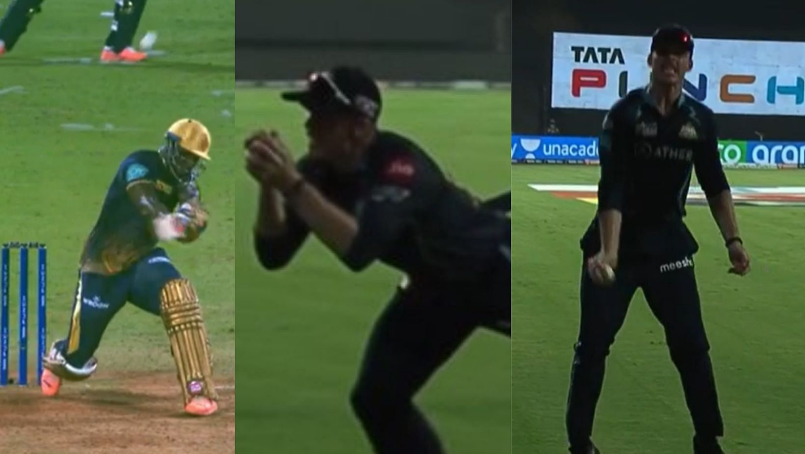 Snippets from Lockie Ferguson&#039;s brilliant catch to dismiss Andre Russell today.