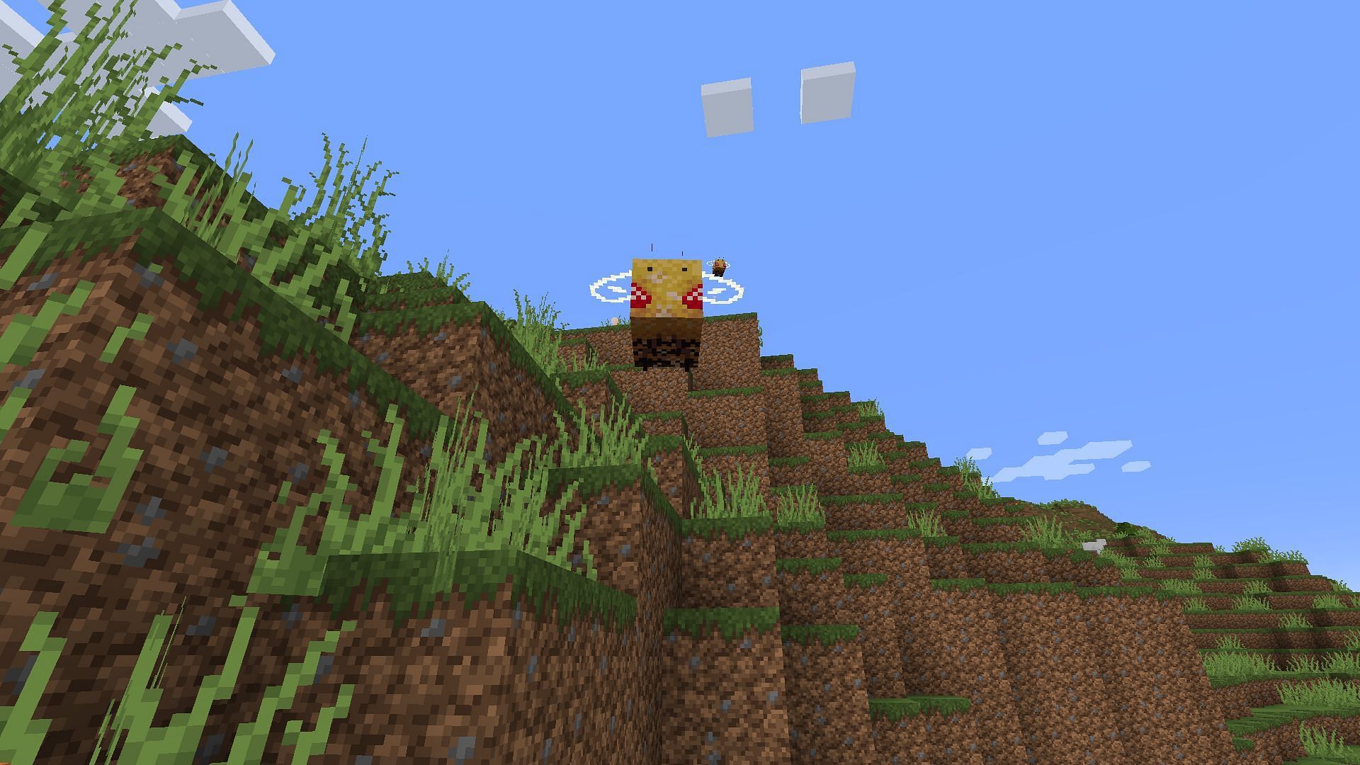 Angry bees attack the player after shearing the nest (Image via Minecraft)