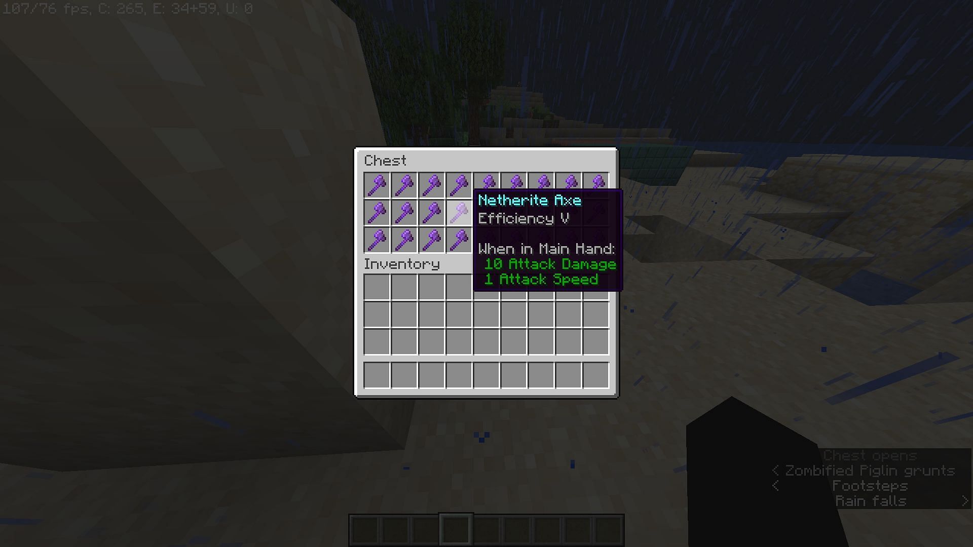 Netherite axes with Efficiency V applied (Image via Minecraft)