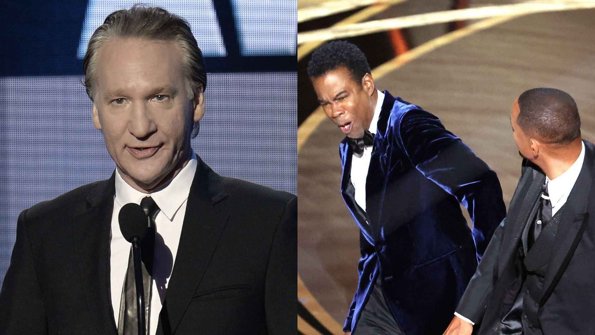 Bill Maher condemned Will Smith&#039;s Oscars slap once again in his Explaining Jokes to Idiots segment (Image via Kevin Winter/Getty Images and Myung Chun/Getty Images)