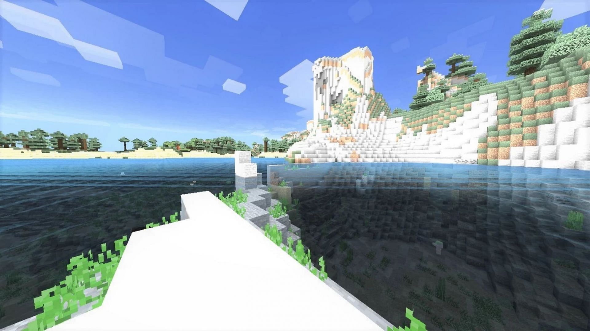 Phoenix Shaders provide a more transparent water texture (Image via X P h o e n i X/PlanetMinecraft)