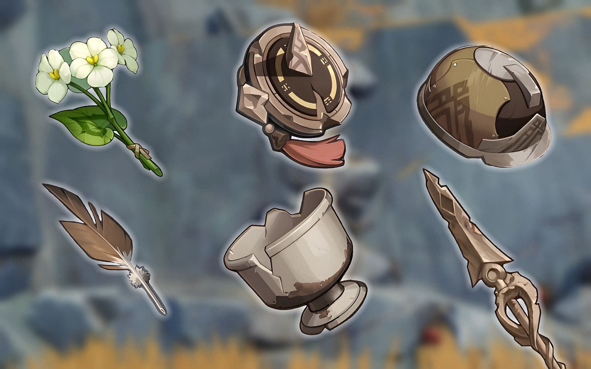 The six artifacts that players must collect for this quest (Image via miHoYo)