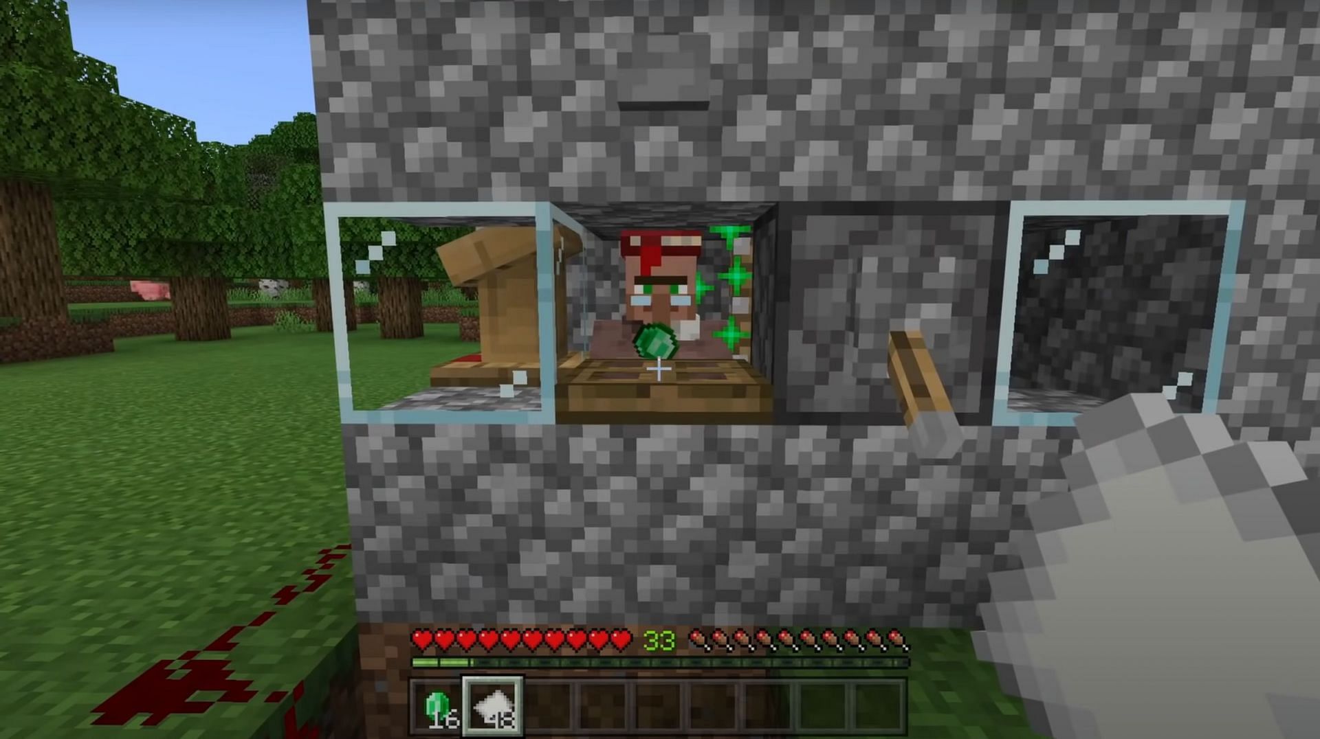 This build by JC Playz allows for quick discounting of a villager&#039;s trades to maximize emerald gathering (Image via JC Playz/YouTube)