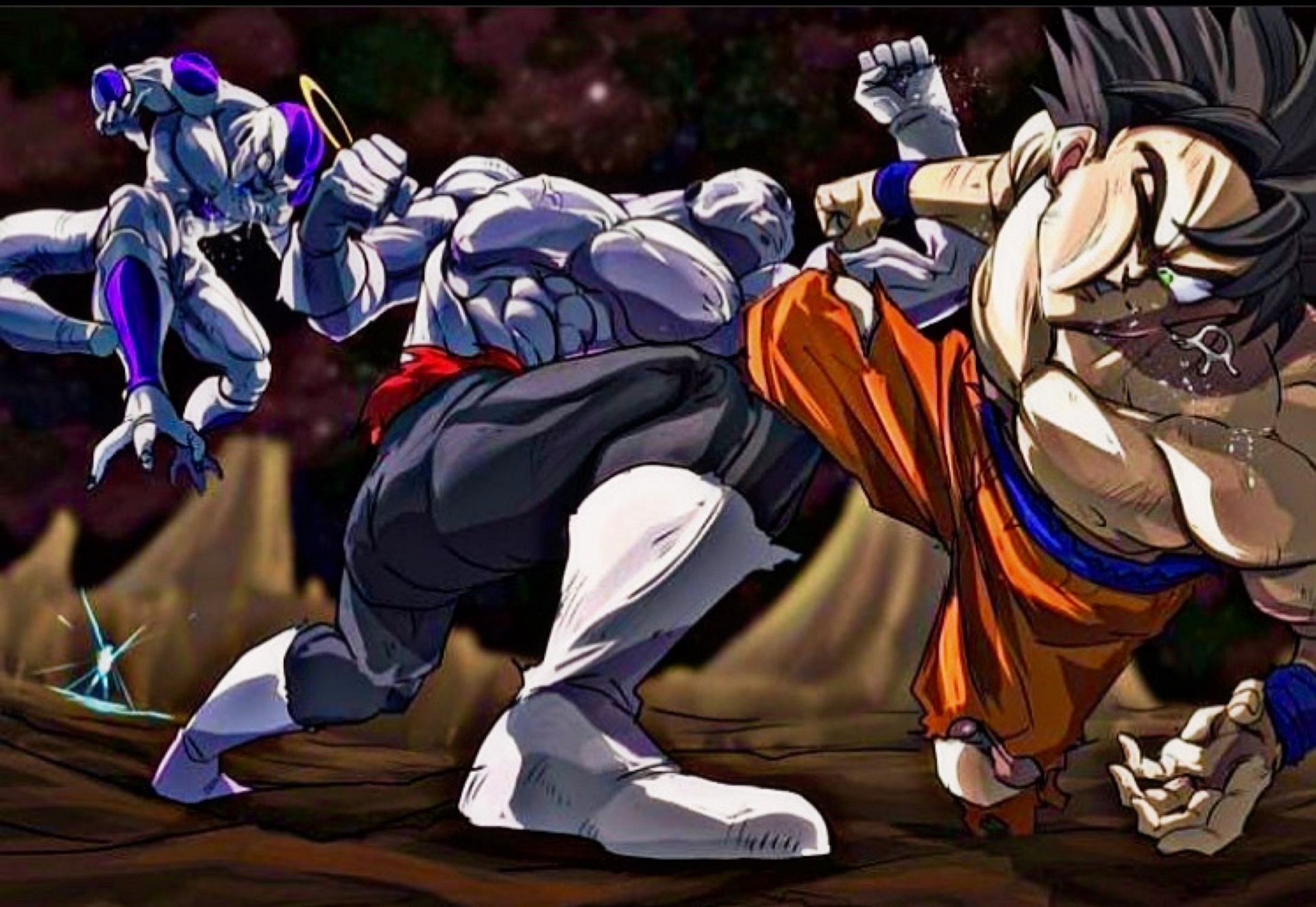 Goku and Frieza vs. Jiren from the shonen anime Dragon Ball Super (Image via Deviantart/yingcartoonman)