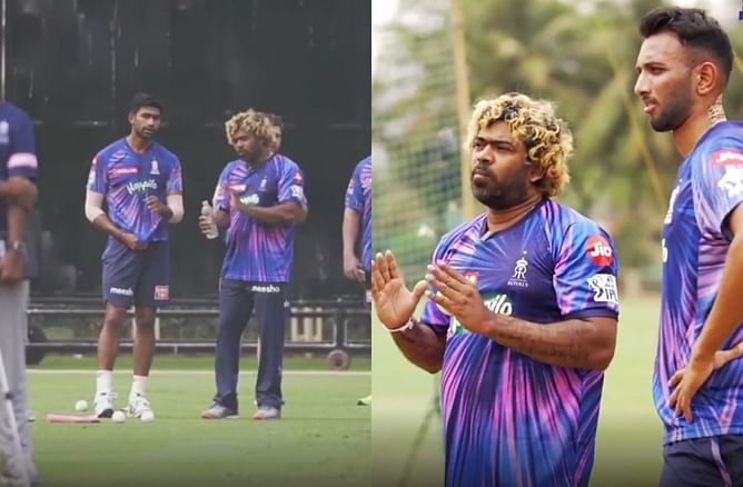 [Watch] Prasidh Krishna and co receive useful insights from RR bowling coach Lasith Malinga ahead of the MI clash