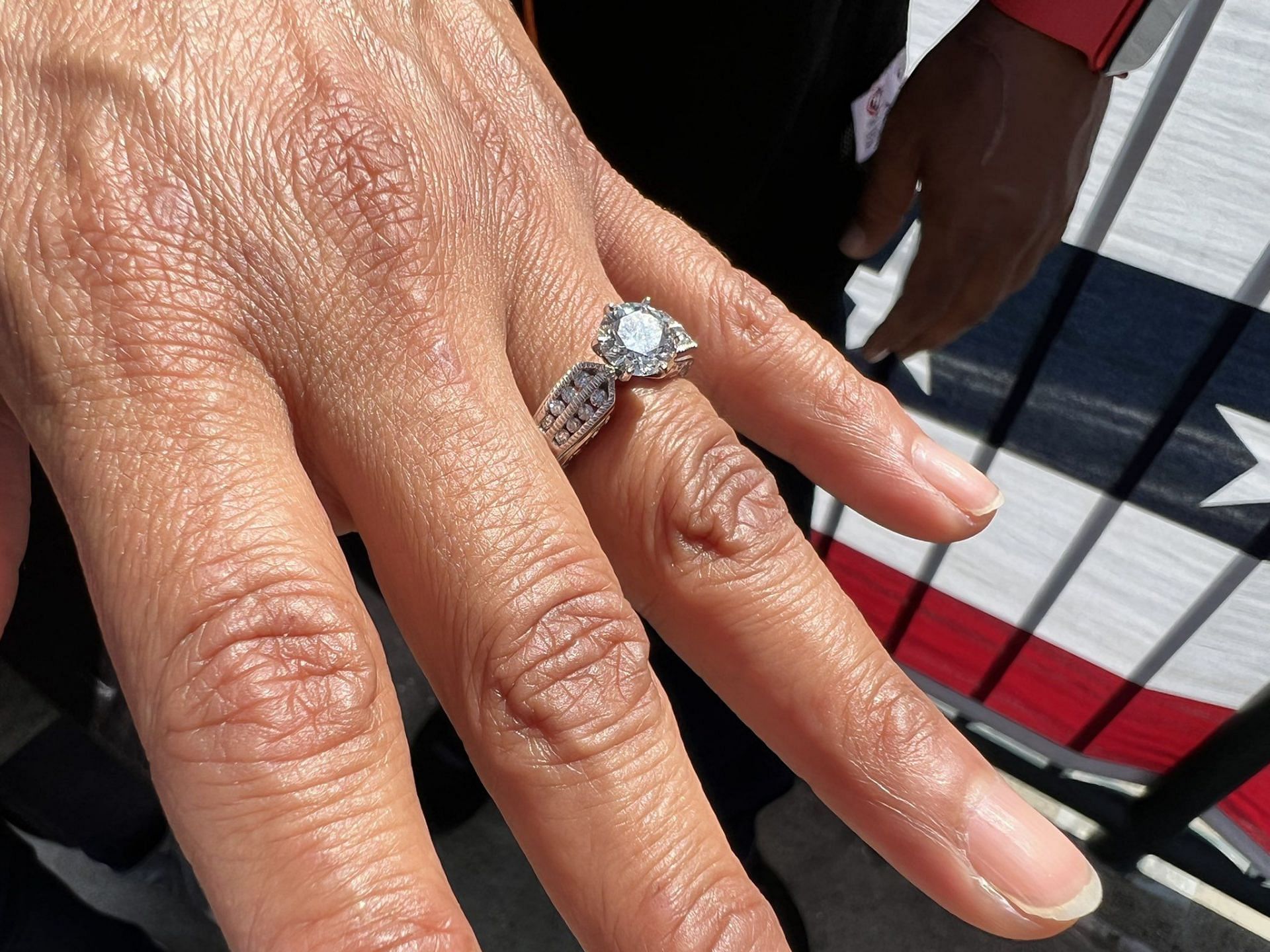 Andrea Montoya showing off her engagement ring.