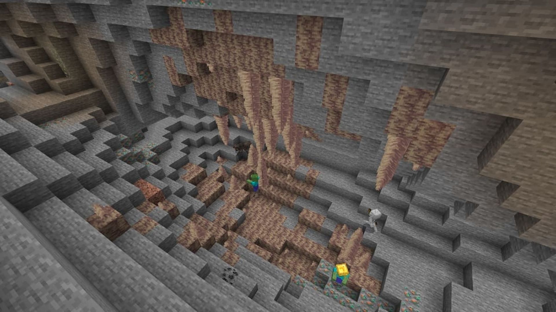 Dripstone caves can often yield exposed ores, including diamonds (Image via Mojang)