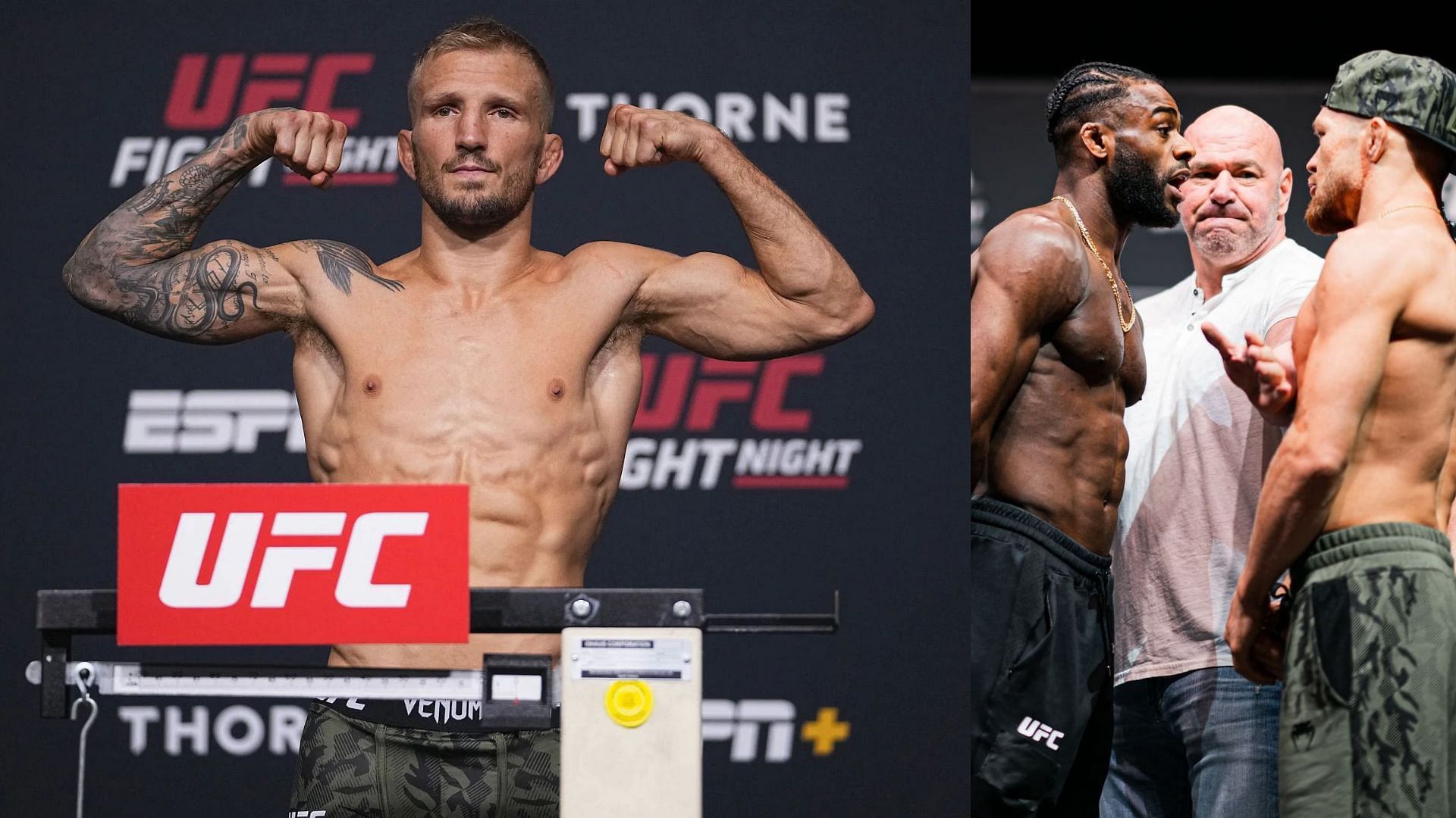 TJ Dillashaw (left), Aljamain Sterling and Petr Yan (right) [Images courtesy of Getty and @ufc Instagram]