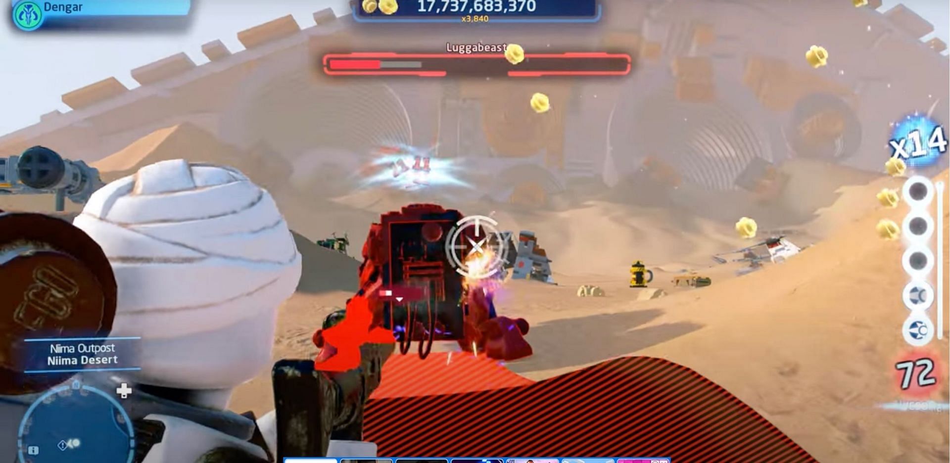 Players of Lego Star Wars: The Skywalker Saga should use a ranged character when fighting the Luggabeast to make the fight a bit easier (Image via JayShockblast/YouTube)