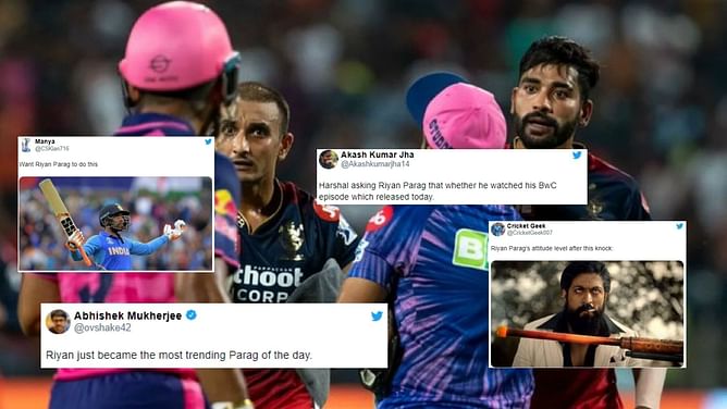 "Chhoti bachchi ho kya?" - Fans react as Riyan Parag & Harshal Patel get involved in a heated exchange in IPL 2022