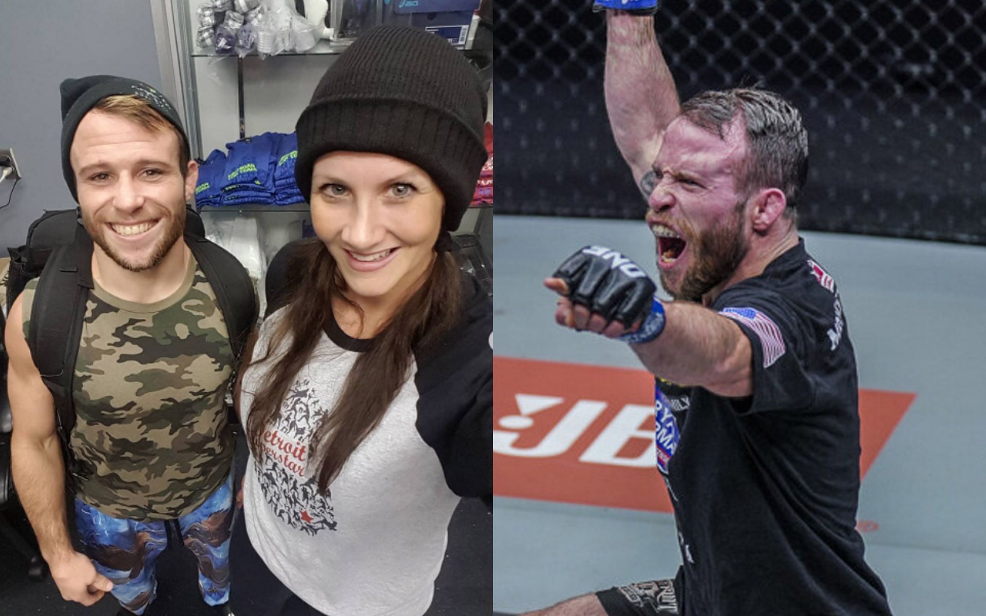 Kara Ro (C) was part of Jarred Brooks&#039; (R) team as his boxing coach. | [Photos: ONE Championship/@kararo110 on Instagram]