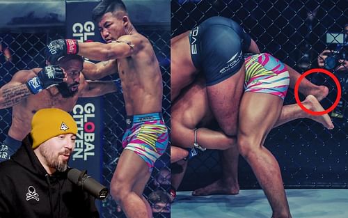 Dan Hardy (lower left) provide an interesting analysis of the mixed-rules fight between Demetrious Johnson and Rodtang Jitmuangnon. (Images courtesy: ONE Championship, Full Reptile's YouTube channel)