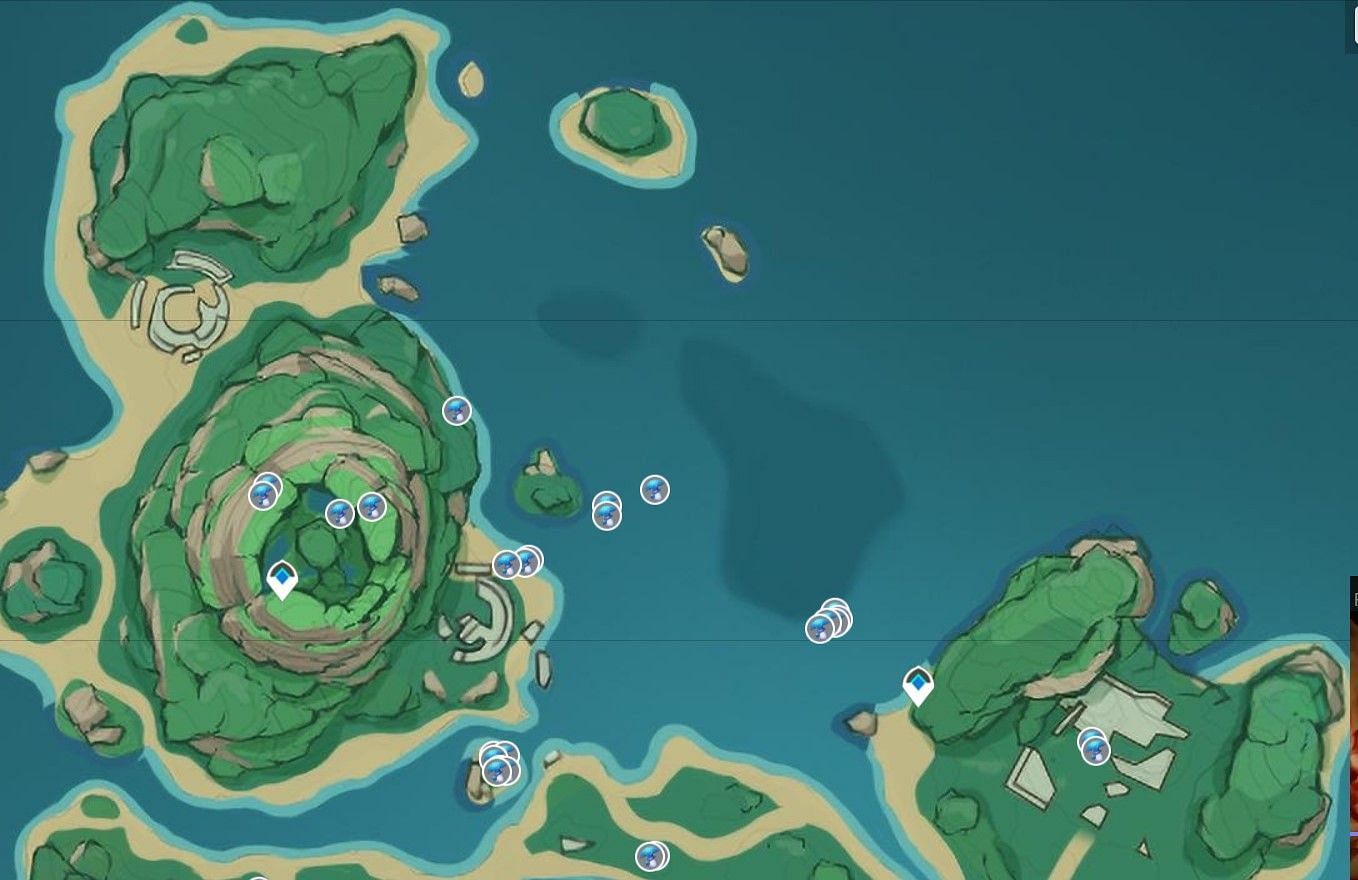 Locations of Sea Ganoderma in Inazuma (Image via Interactive Map)