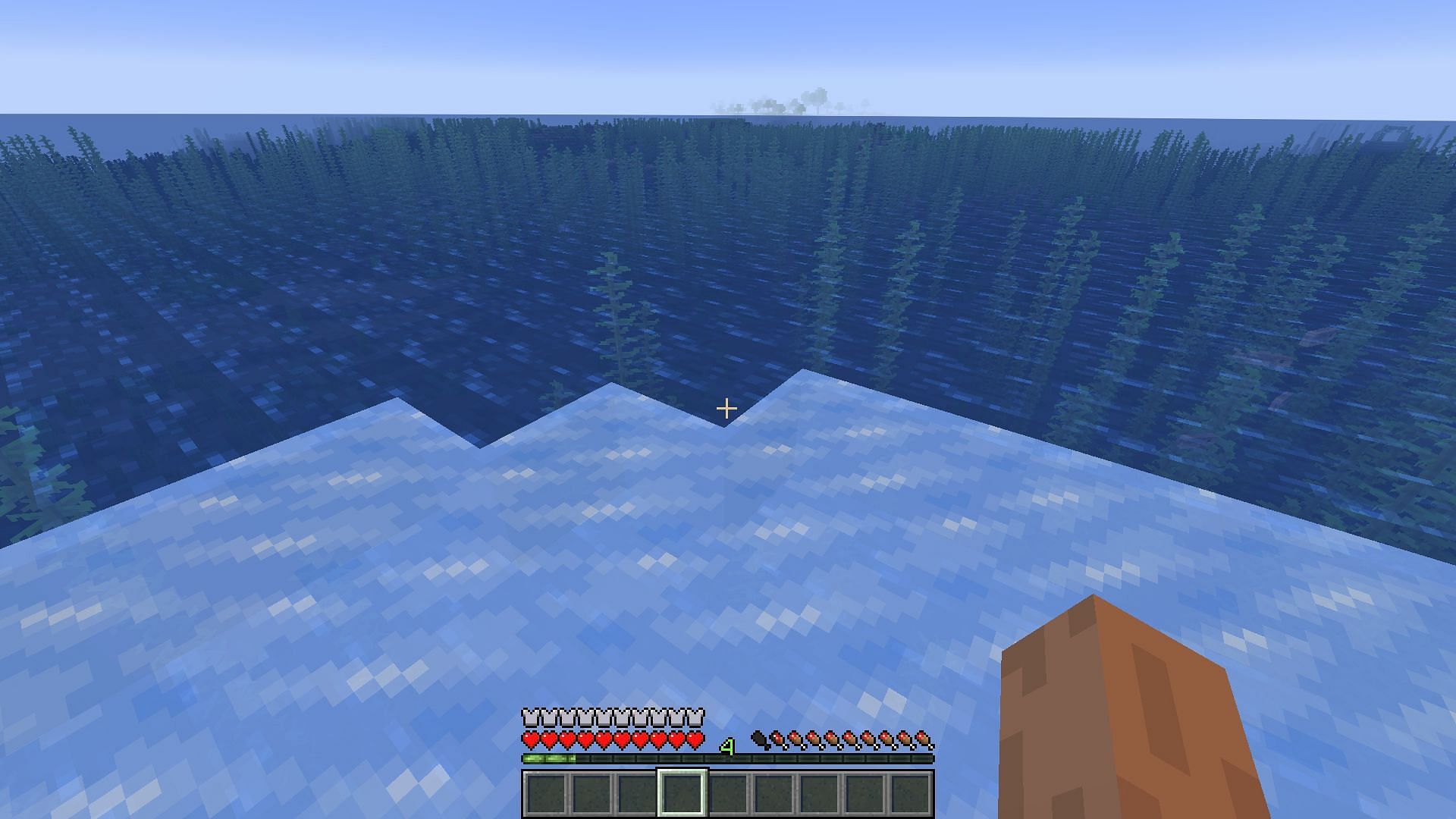 A gamer running over the top of an ocean using frost walker enchanted boots (Image via Minecraft)
