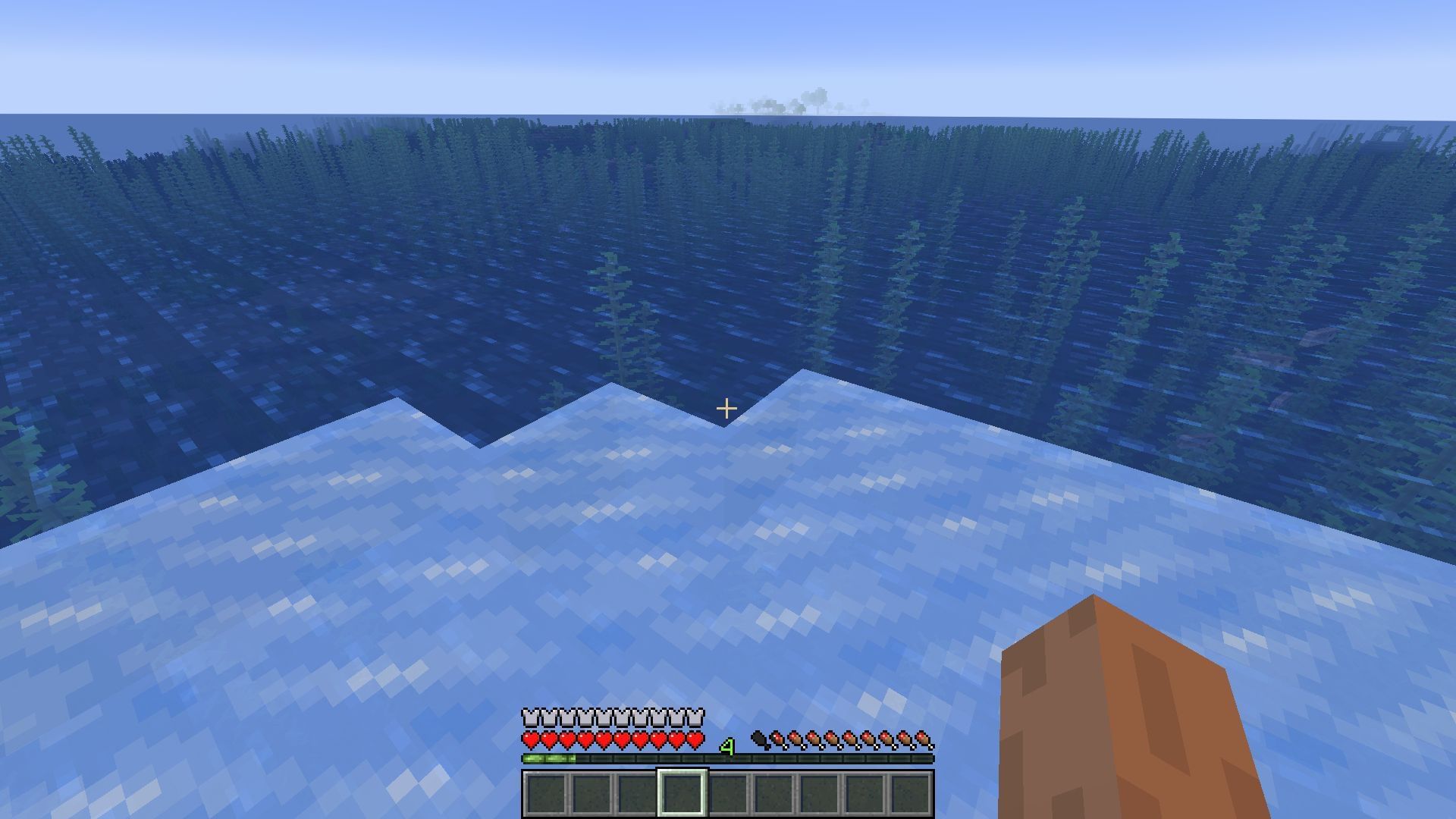 A gamer running over the top of an ocean using frost walker enchanted boots (Image via Minecraft)