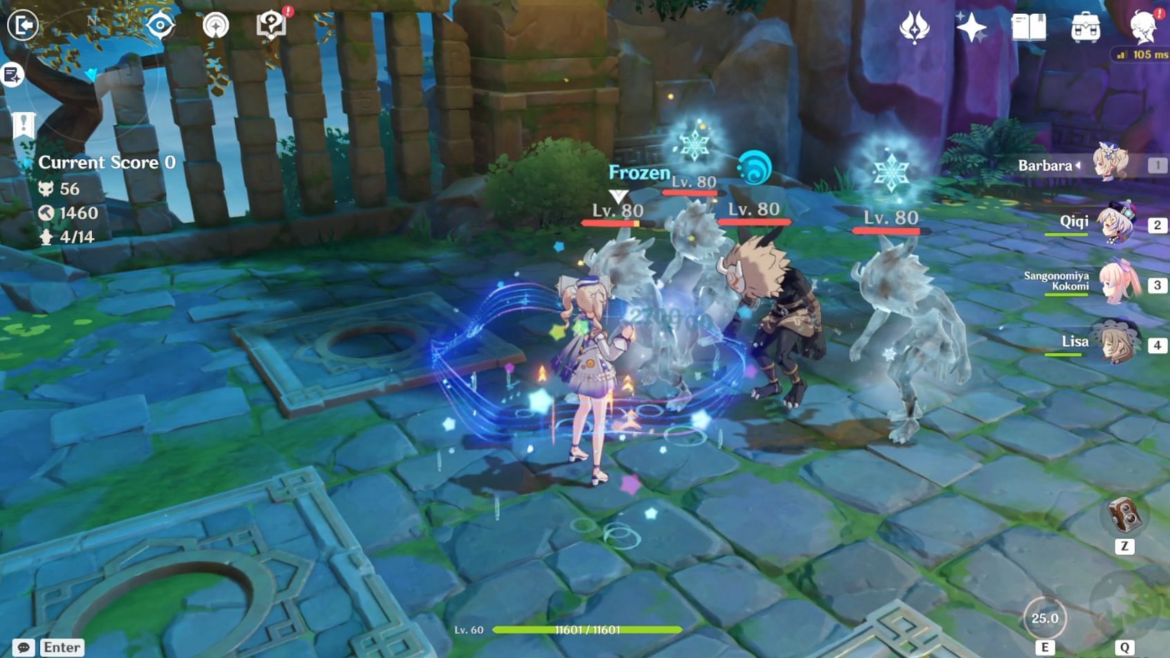 Barbara&#039;s skill applies Wet status to enemies (Image via Genshin Impact)