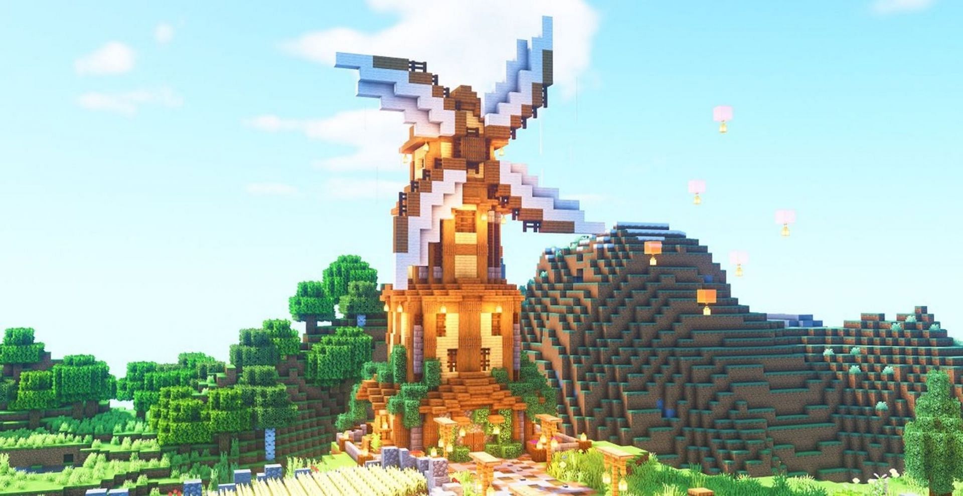 Windmills make for an excellent adornment to larger builds (Image via @WalktheWaffle/Twitter)