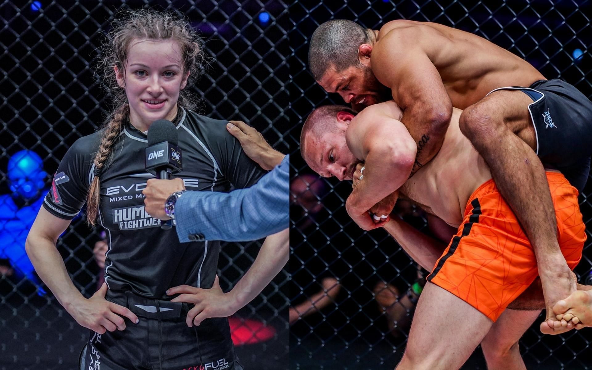 Danielle Kelly (left) talked about sharing the ONE X card with jiujitsu legend Andre Galvao (right). (Images courtesy of ONE Championship)