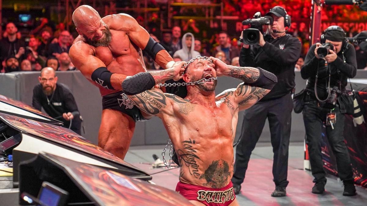 Triple H fought his former protoge at two WrestleManias. Once to pass the torch to Batista and the next time to send him off