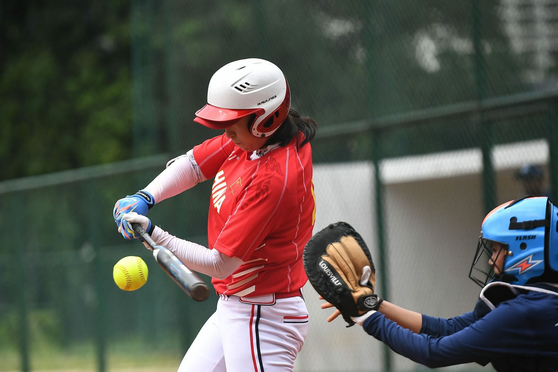 12th Softball Women&#039;s Asia Cup 2019: Jia Xu of China bats during the match between China and India