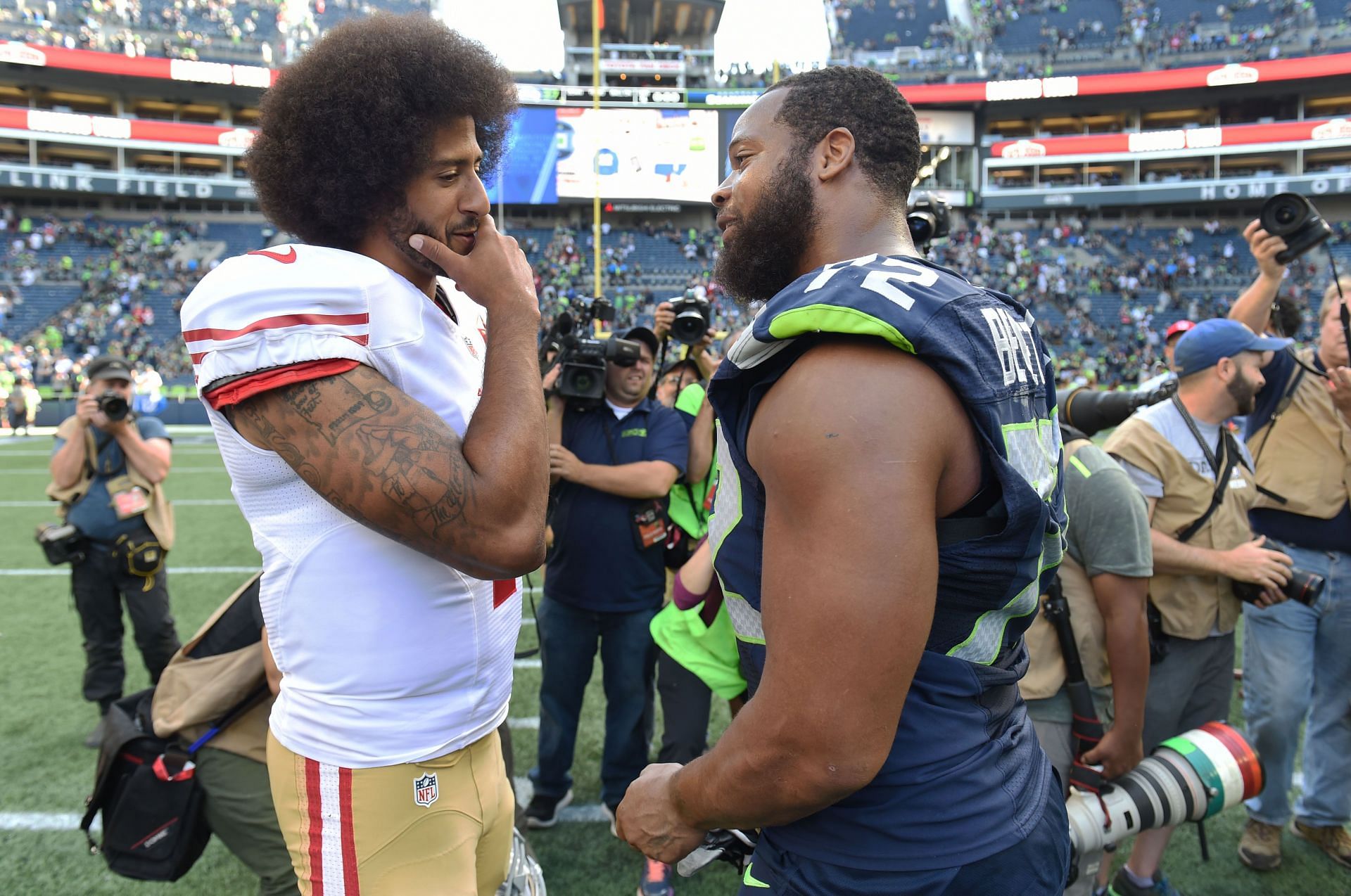 Kaepernick (L) previous partook in serveral heated battles with the Seahawks (Photo: Getty)