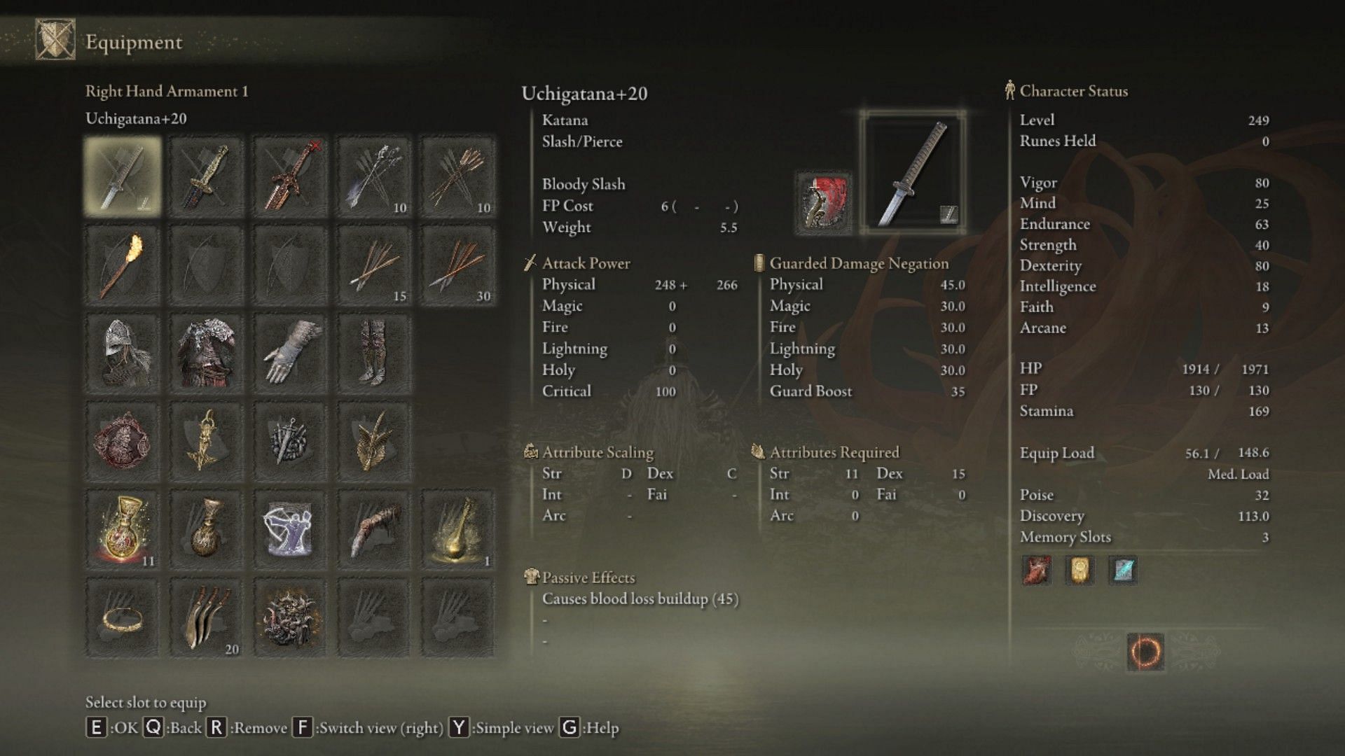 The Uchigatana is the easiest to obtain Dexterity weapon in the game (Image via Elden Ring)