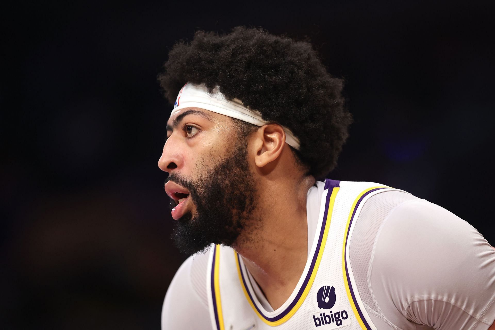 Anthony Davis in action during Denver Nuggets v LA Lakers game