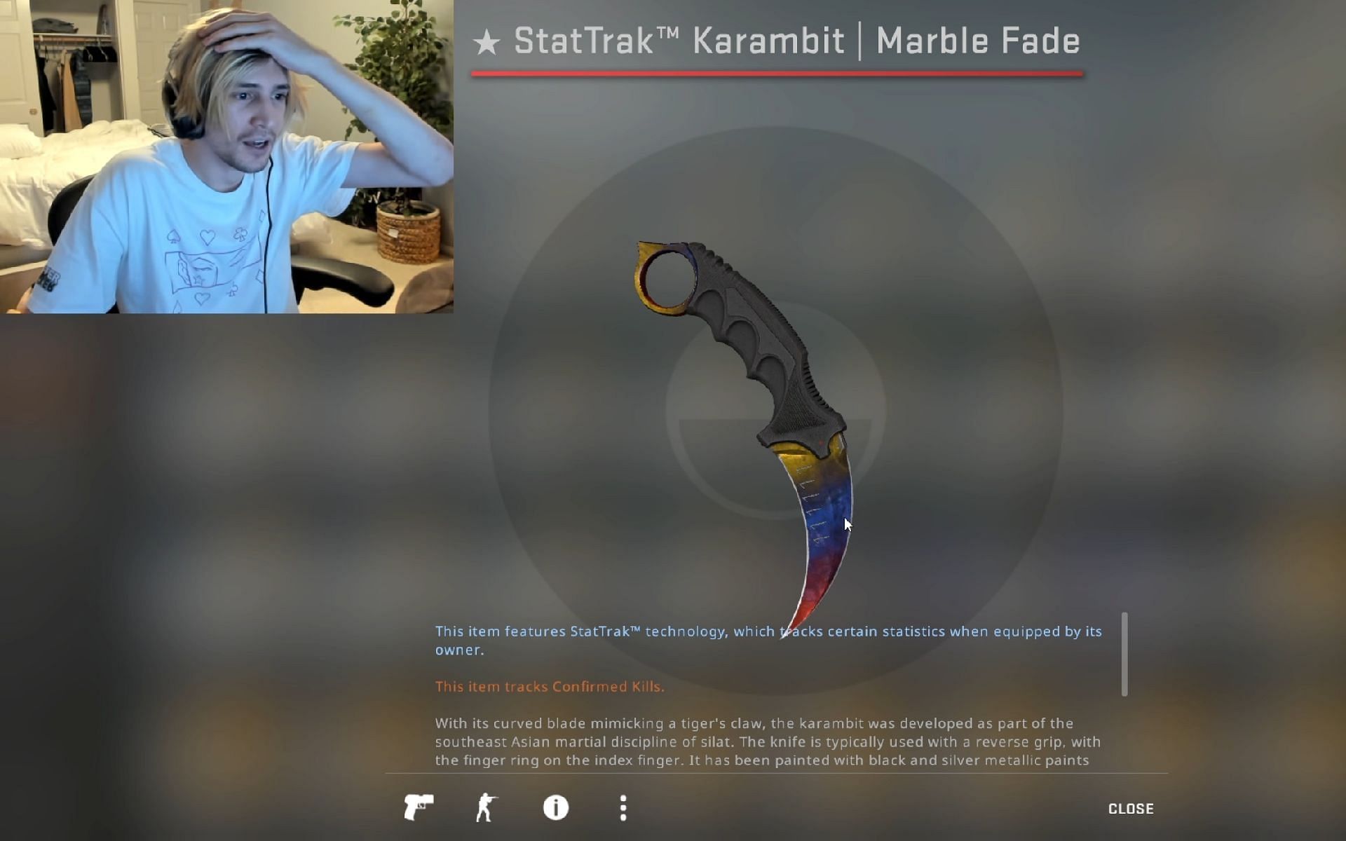 xQc gets a very rare knife in CS: GO on stream (Image via xQcOW/Twitch)
