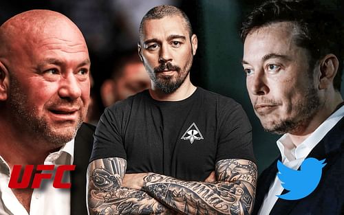 Dana White (left), Dan Hardy (centre), Elon Musk (right) [Image of Elon Musk courtesty of wired.com, Twitter logo via Twitter.com, UFC logo via @ufc on Instagram]