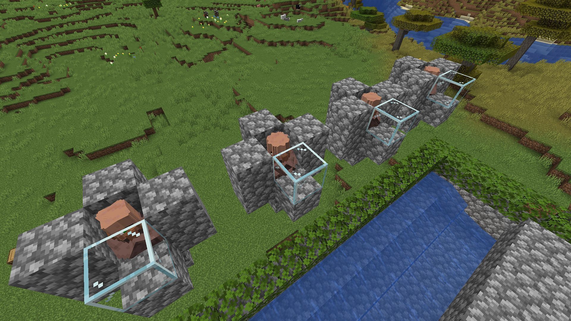The capsules each filled with five villagers (Image via Minecraft)