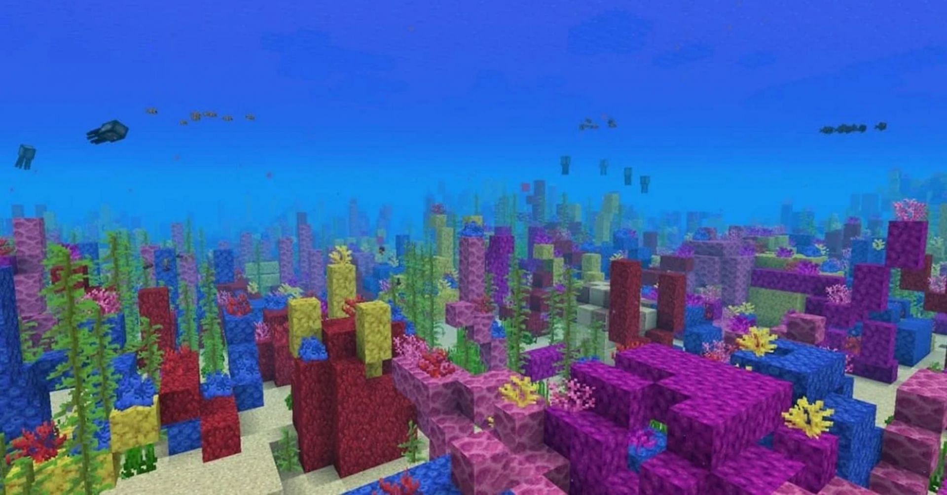 Coral reefs are a unique structure found within warm ocean biomes (Image via Mojang)