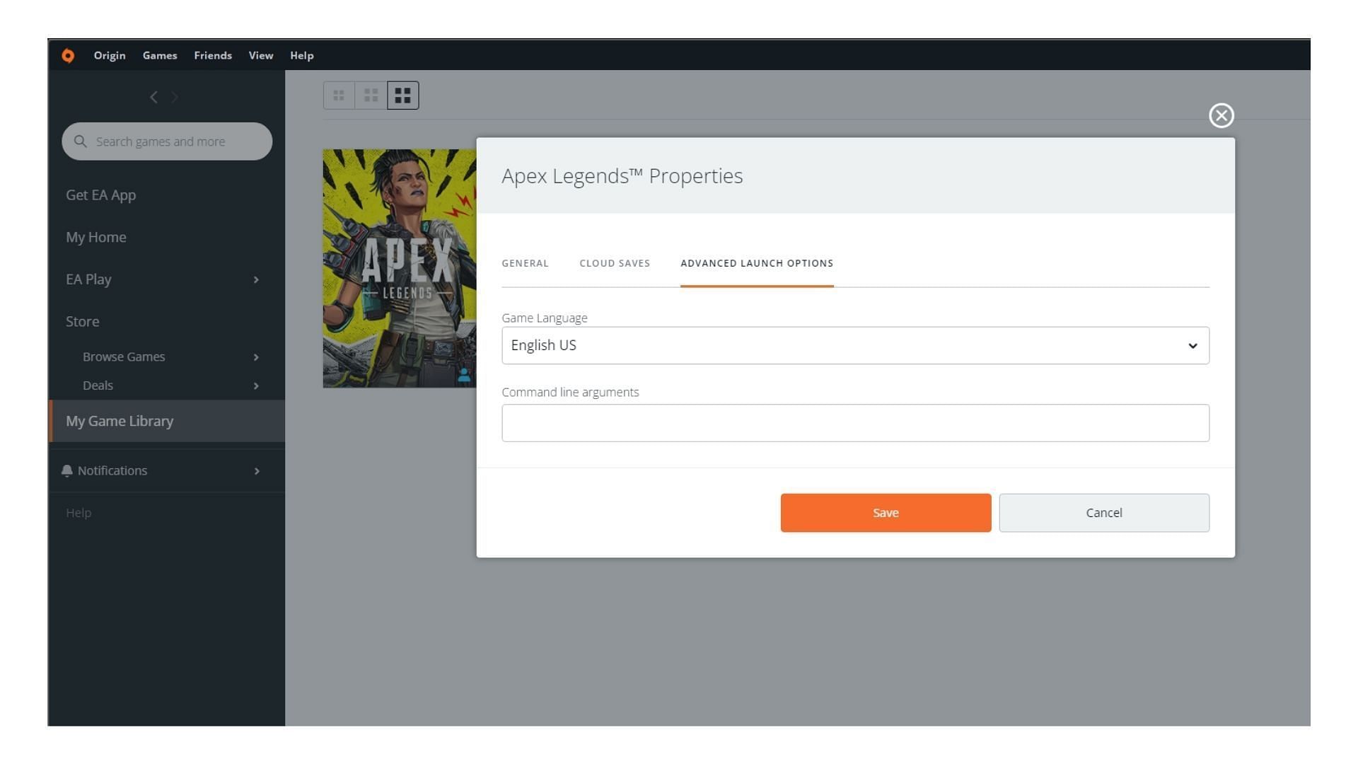 Origin launch settings (Image via Sportskeeda)