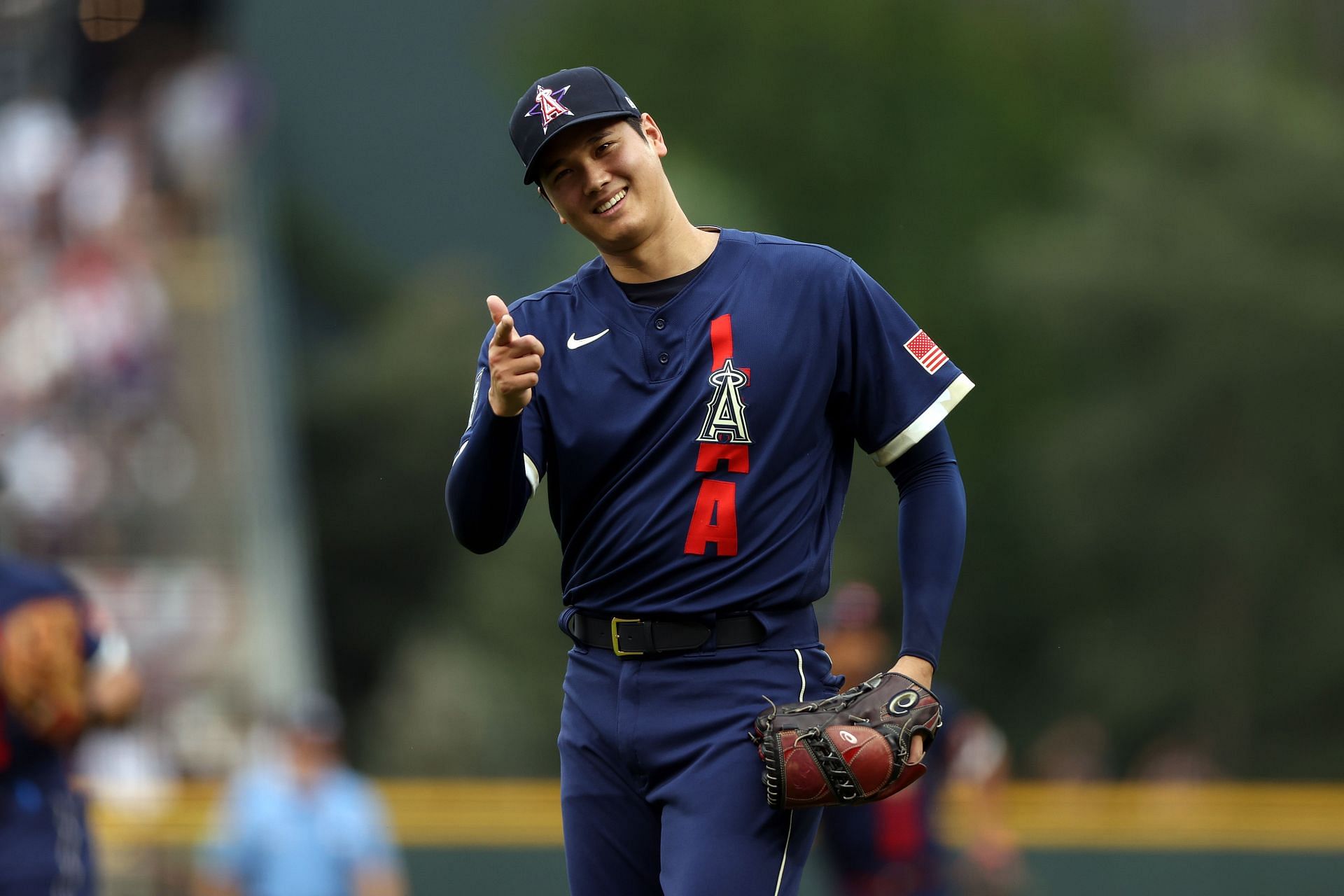 Ohtani pitching at the 91st MLB All-Star Game