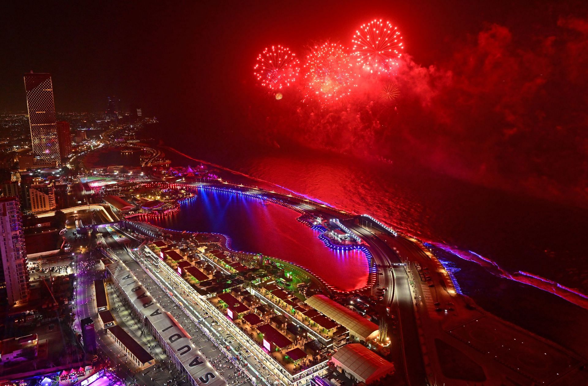 Aerial shot of the Jeddah Corniche Circuit