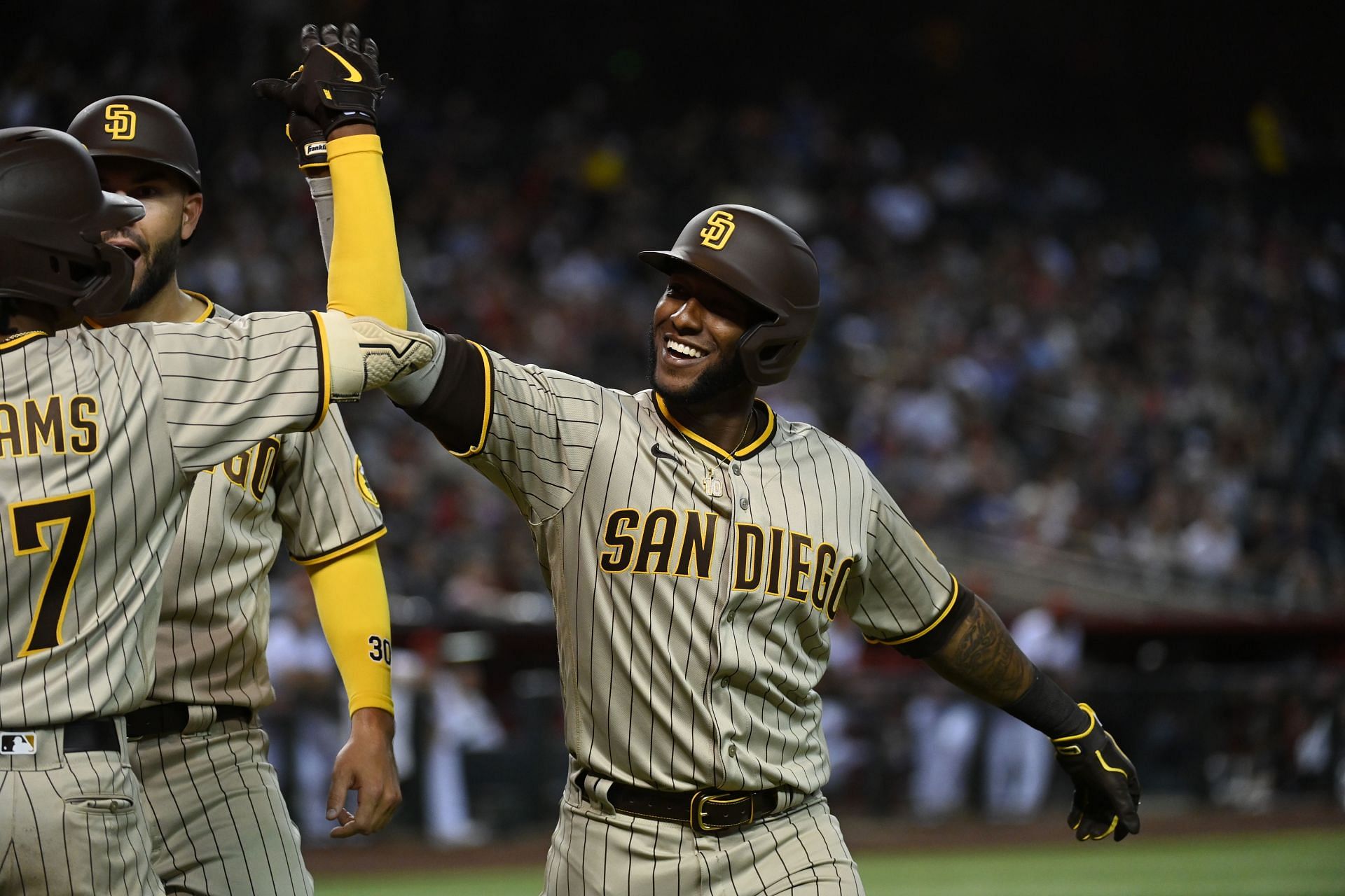 Jurickson Profar greeted by his teammates at home plate