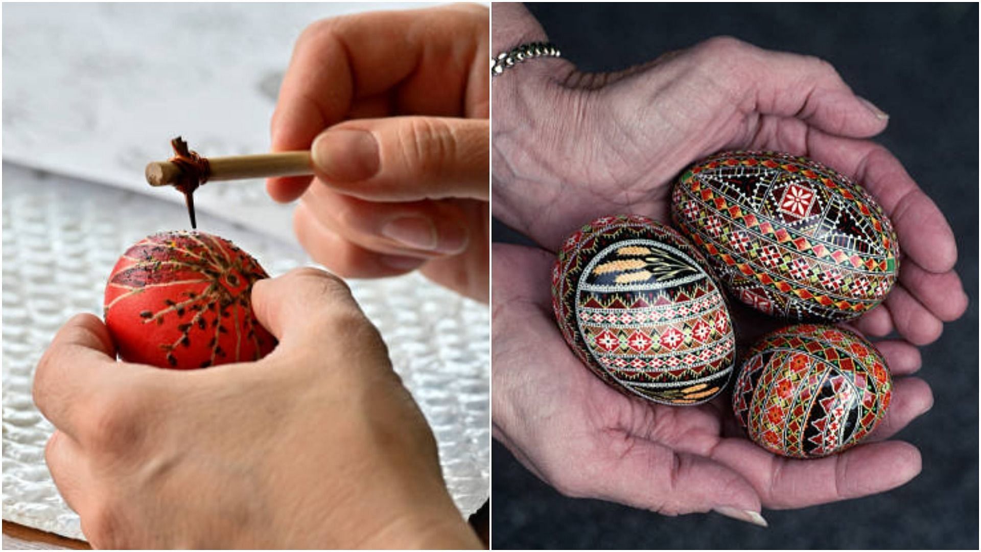 Pysanky is written with a special kind of stylus called a &quot;kystka&quot; (Image via SOPA Images and Natalie Fobes/Getty Images)