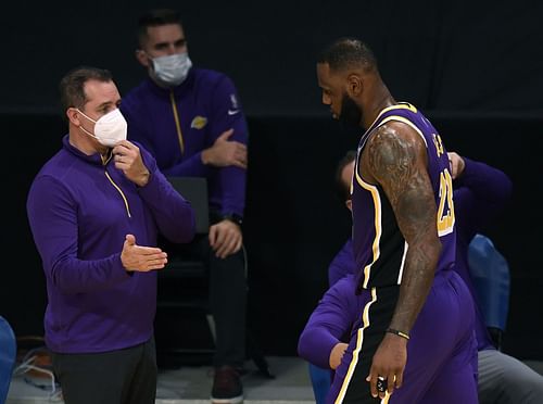 Frank Vogel and LeBron James (right) of the Los Angeles Lakers